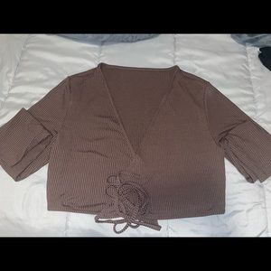 long sleeve crop top with strings